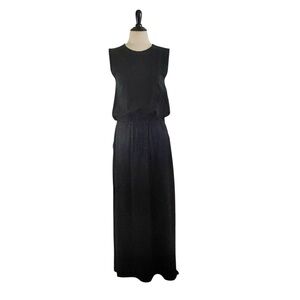 PACT Organic Black Cotton Sleeveless MIDI DRESS Knit sz M Drawstring Minimalist